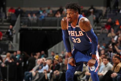 CHARLOTTE, NC - MARCH 6: Robert Covington #33 of the Philadelphia 76ers looks on during the game against the Charlotte Hornets on March 6, 2018 at Spectrum Center in Charlotte, North Carolina. NOTE TO USER: User expressly acknowledges and agrees that, by downloading and or using this photograph, User is consenting to the terms and conditions of the Getty Images License Agreement.  Mandatory Copyright Notice:  Copyright 2018 NBAE (Photo by Kent Smith/NBAE via Getty Images)