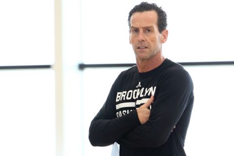 BROOKLYN, NY - OCTOBER 19:  Kenny Atkinson of the Brooklyn Nets looks on and coaches during practice at HSS Training Center on October 19, 2016 in Brooklyn, New York. NOTE TO USER: User expressly acknowledges and agrees that, by downloading and or using this Photograph, user is consenting to the terms and conditions of the Getty Images License Agreement. Mandatory Copyright Notice: Copyright 2015 NBAE (Photo by Nathaniel S. Butler/NBAE via Getty Images)