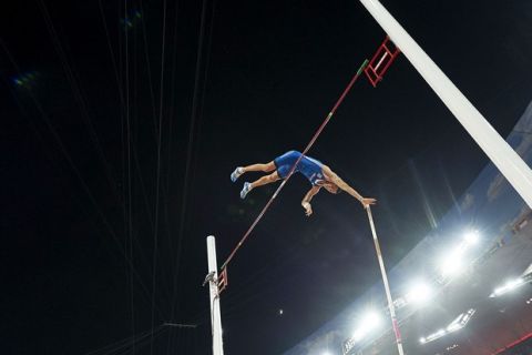 Konstadinos Filippidis of Greece competes in men¢s pole vault qualification during Day First of the 15th IAAF World Athletics Championships Beijing 2015 at Bird's Nest National Stadium in Beijing, China...China, Beijing, August 22, 2015..Picture also available in RAW (NEF) or TIFF format on special request...For editorial use only. Any commercial or promotional use requires permission...Adam Nurkiewicz declares that he has no rights to the image of people at the photographs of his authorship....Mandatory credit:.Photo by © Adam Nurkiewicz / Mediasport