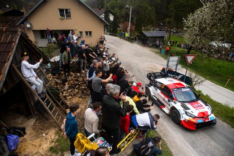 Elfyn Evans (GB) Scott Martin (GB) Of team TOYOTA GAZOO RACING WRT  are seen racing during the  World Rally Championship Croatia in Zagreb, Croatia on 21  April, 2023 // Jaanus Ree / Red Bull Content Pool // SI202304210855 // Usage for editorial use only // 