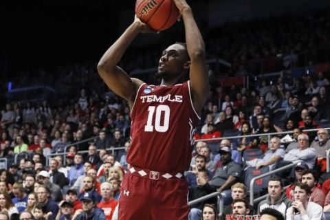 Temple's Shizz Alston Jr. shoots during the second half of a First Four game of the NCAA college basketball tournament against Belmont, Tuesday, March 19, 2019, in Dayton, Ohio. (AP Photo/John Minchillo)