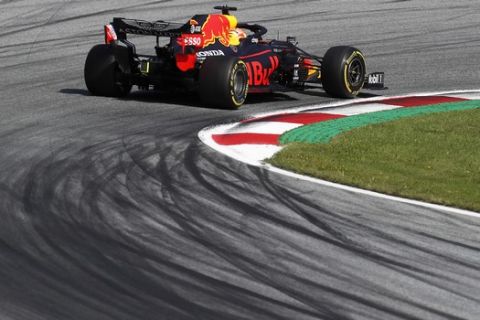 Red Bull driver Max Verstappen of the Netherlands steers his car during the second practice session for the Styrian Formula One Grand Prix at the Red Bull Ring racetrack in Spielberg, Austria, Friday, July 10, 2020. The Styrian F1 Grand Prix will be held on Sunday. (AP Photo/Darko Bandic, Pool)