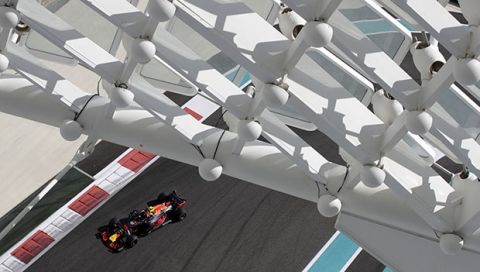Red Bull driver Max Verstappen of the Netherlands steers his car during the first free practice at the Yas Marina racetrack in Abu Dhabi, United Arab Emirates, Friday, Nov. 23, 2018. The Emirates Formula One Grand Prix will take place on Sunday. (AP Photo/Luca Bruno)