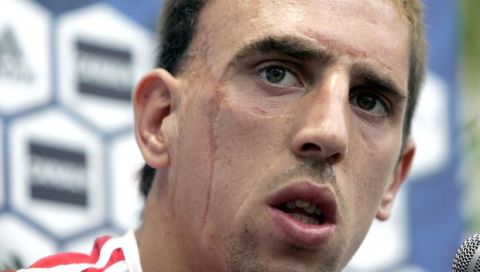 France's national soccer team player Franck Ribery speaks to journalists during a press conference in Hameln, northern Germany, Wednesday, June 14, 2006. France made draw 0-0 against Switzerland and others teams in Group G  of the World Cup 2006 are South Korea and Togo. (AP Photo/Christophe Ena)
