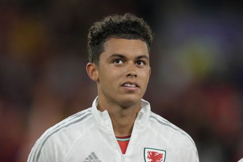 Wales' Brennan Johnson during the UEFA Nations League soccer match between Wales and Poland at the Cardiff City Stadium in Cardiff, Wales, Sunday, Sept. 25, 2022 . (AP Photo/Frank Augstein)