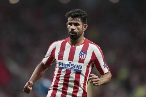 Atletico Madrid's Diego Costa reacts during the Champions League Group D soccer match between Atletico Madrid and Juventus at the Wanda Metropolitano stadium in Madrid, Spain, Wednesday, Sept. 18, 2019. (AP Photo/Bernat Armangue)