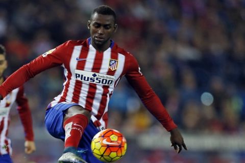 FILE - In this Nov. 8, 2015, file photo, Atletico Madrid's Jackson Martinez battles for the ball during the Spanish La Liga soccer match between Atletico Madrid and Sporting Gijon at the Vicente Calderon stadium in Madrid. Chinese Super League clubs have splashed out close to $300 million in the winter transfer window - that closes on Friday, Feb. 26, 2016 - on big names from Europe and South America such as Ramires, Alex Teixeira, Ezequiel Lavezzi, Jackson Martinez and Gervinho. (AP Photo/Francisco Seco, File)
