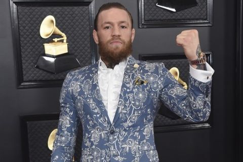 Conor McGregor arrives at the 62nd annual Grammy Awards at the Staples Center on Sunday, Jan. 26, 2020, in Los Angeles. (Photo by Jordan Strauss/Invision/AP)