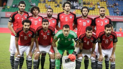 Egypt's soccer team poses for a group photo before their African Cup of Nations Group D soccer match against Ghana at the Stade de Port-Gentil in Port-Gentil, Gabon, Wednesday Jan. 25, 2017. (AP Photo/Sunday Alamba)