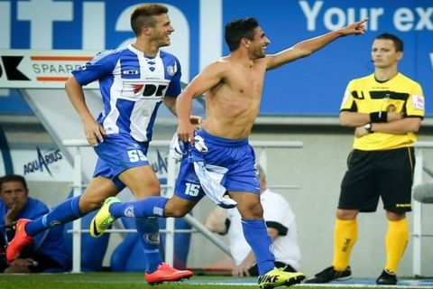 20140914 - GENT, BELGIUM: Gent's Kenneth Saief celebrates after scoring during the Jupiler Pro League match between AA Gent and Mouscron-Peruwelz, in Gent, Sunday 14 September 2014, on day 7 of the Belgian soccer championship. BELGA PHOTO VIRGINIE LEFOUR