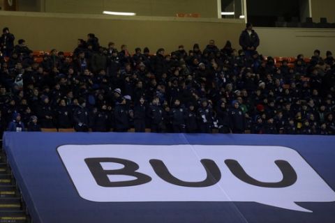 Young fans sit in the stands prior to the Serie A soccer match between Inter Milan and Sassuolo, at the San Siro stadium in Milan, Italy, Saturday, Jan. 19, 2019. (AP Photo/Luca Bruno)