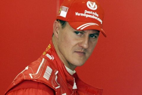 German former Formula One driver and seven-time Formula 1 World Champion Michael Schumacher looks on during a test session at the Montmelo racetrack, near Barcelona, Spain, Wednesday, April 16, 2008. (AP Photo/Manu Fernandez)