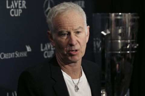 John McEnroe, Captain of Team World for the Laver Cup, speaks during a news conference at TD Garden, Tuesday, March 3, 2020, in Boston. Laver Cup 2020 will be played at the TD Garden in Boston from September 25-27. (AP Photo/Mary Schwalm)