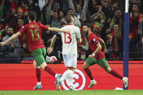 Ο Μπρούνο Φερνάντες πανηγυρίζει το γκολ του στο Πορτογαλία - Βόρεια Μακεδονία | 29 Μαρτίου 2022