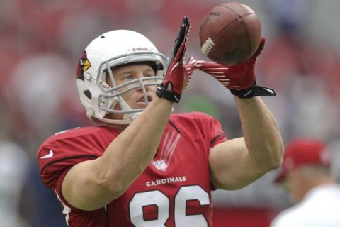 Arizona Cardinals tight end Todd Heap warms up prior to an NFL football game against the Seattle Seahawks, Sunday, Sept. 9, 2012,in Glendale, Ariz. (AP Photo/Paul Connors)