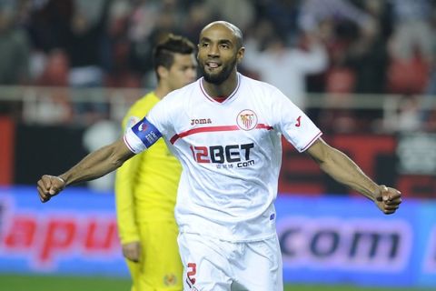 Sevilla's Malian forward Frederic Kanoute celebrates after scoring during a Spanish Kings Cup football match against Villareal at Sanchez Pizjuan stadium in Seville, on January 18, 2011.AFP PHOTO / CRISTINA QUICLER (Photo credit should read CRISTINA QUICLER/AFP/Getty Images)