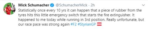 Formula 2: Ο Μικ Σουμάχερ εγκατέλειψε επειδή "άνοιξε" ο πυροσβεστήρας του μονοθεσίου