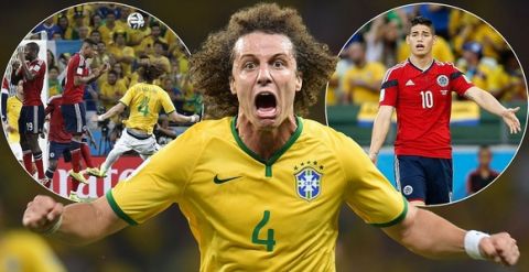 Brazil's defender David Luiz celebrates scoring during the quarter-final football match between Brazil and Colombia at the Castelao Stadium in Fortaleza during the 2014 FIFA World Cup on July 4, 2014. AFP PHOTO / VANDERLEI ALMEIDAVANDERLEI ALMEIDA/AFP/Getty Images