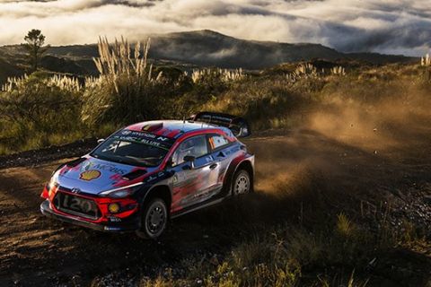 Thierry Neuville (BEL) Nicolas Gilsoul (BEL) of team Hyundai Shell Mobis WRT is seen racing on day 2 during the World Rally Championship Argentina in Carlos Paz, Argentina on April 27, 2019 // Jaanus Ree/Red Bull Content Pool // AP-1Z5SPYDXW2511 // Usage for editorial use only // Please go to www.redbullcontentpool.com for further information. // 