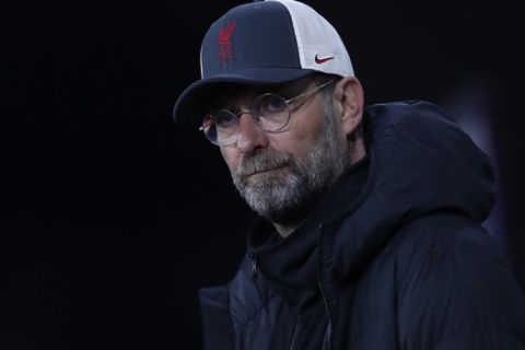 Liverpool's manager Jurgen Klopp addresses the media after the English Premier League soccer match between Leeds United and Liverpool at the Elland Road stadium in Leeds, England, Monday, April 19, 2021. (Lee Smith/Pool via AP)