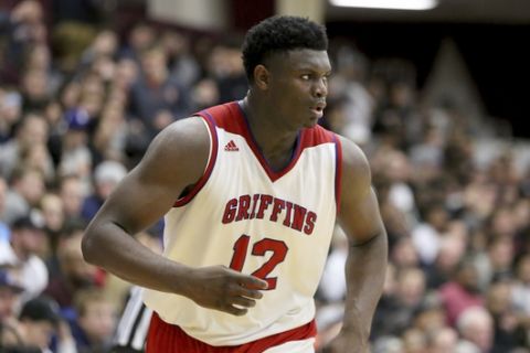 Spartanburg Day's Zion Williamson #12 in action against Chino Hills during a high school basketball game at the Hoophall Classic, Saturday, January 13, 2018, in Springfield,MA. Chino Hills won the game. (AP Photo/Gregory Payan)