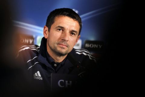 Lyon soccer coach Remi Garde looks on during a news conference in Lyon, central France, Tuesday, Nov. 1, 2011. Lyon will face Real Madrid in a Champions League soccer match on Wednesday. (AP Photo/Laurent Cipriani)