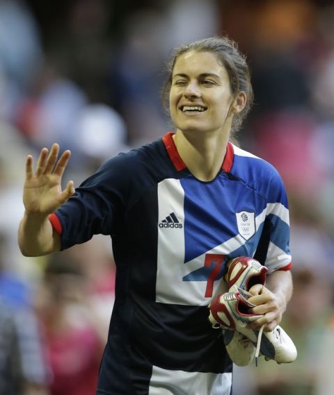 Britain's Karen Carney during the women's group E soccer match between Great Britain and Cameroon, at the Millennium stadium in Cardiff, Wales, at the 2012 London Summer Olympics, Saturday, July 28, 2012. (AP Photo/Luca Bruno)