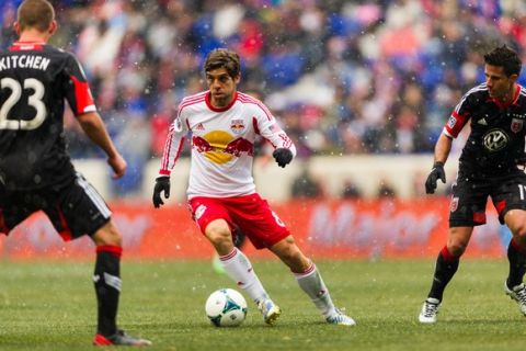 Juninho (8) of the New York Red Bulls. The New York Red Bulls and D. C. United played to a 0-0 tie during a Major League Soccer (MLS) match at Red Bull Arena in Harrison, NJ, on March 16, 2013.
