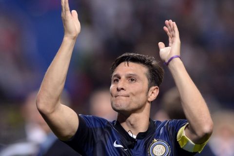 MILAN, ITALY - MAY 10:  Captain of FC Inter Milano Javier Zanetti after the last match of his career at San Siro Stadium the Serie A match between FC Internazionale Milano and SS Lazio at San Siro Stadium on May 10, 2014 in Milan, Italy.  (Photo by Claudio Villa/Getty Images)