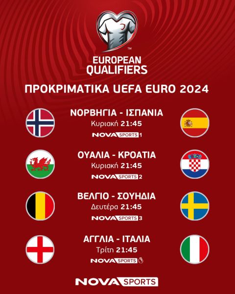 Novasports: Ποδοσφαιρική πανδαισία με περισσότερους από 40 LIVE αγώνες για τα προκριματικά του UEFA Euro 2024