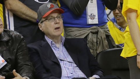 Portland Trail Blazers owner Paul Allen watches during the second half of Game 1 of a first-round NBA basketball playoff series between the Golden State Warriors and the Trail Blazers in Oakland, Calif., Sunday, April 16, 2017. The Warriors won 121-109. (AP Photo/Jeff Chiu)