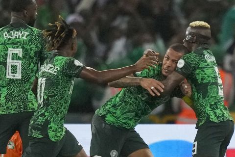 Ο Γουίλιαμ Τροστ-Εκόνγκ της Νιγηρίας πανηγυρίζει γκολ που σημείωσε κόντρα στην Ακτή Ελεφαντοστού στον τελικό του Κυπέλλου Εθνών Αφρικής 2023 στο "Αλασάν Ουαταρά", Αμπιτζάν | Κυριακή 11 Φεβρουαρίου 2024