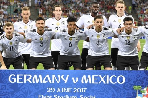 Germany team poses prior to the Confederations Cup, semifinal soccer match between Germany and Mexico, at the Fisht Stadium in Sochi, Russia, Thursday, June 29, 2017. (AP Photo/Martin Meissner)