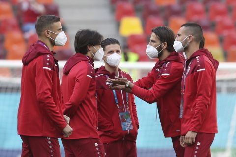 Παίκτες της Βόρειας Μακεδονίας πριν από την αναμέτρηση με την Αυστρία για τη φάση των ομίλων του Euro 2020 στην "Αρένα Νατσιονάλα", Βουκουρέστι | Κυριακή 13 Ιουνίου 2021