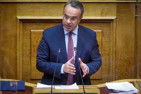 Ο υπουργός Οικονομικών Χρήστος Σταϊκούρας κατά τη διάρκεια παρουσίασης νομοσχεδίου στην Βουλή