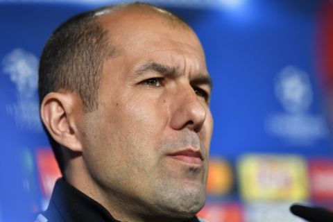 Monaco's head coach Leonardo Jardim listens to the media during a press conference prior the Champions League quarterfinal, first leg, soccer match between Borussia Dortmund and AS Monaco in Dortmund, Germany, Monday, April 10, 2017. (AP Photo/Martin Meissner)