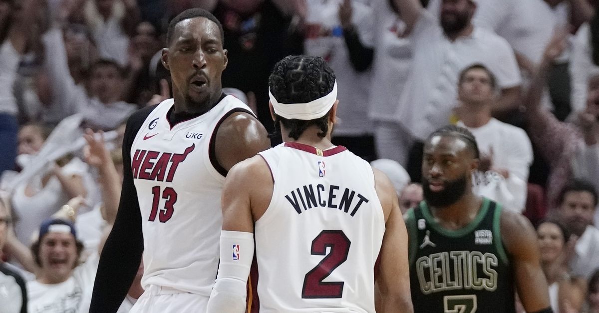 The Heat beat the Celtics 102-128 by a 3-pointer and are one win away from the Finals.