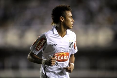 Brazilian football star Neymar, of Santos FC, is seen during their Brazilian Championship football match against Corinthians held at Vila Belmiro stadium, in Santos, some 60 kilometers south of Sao Paulo, Brazil, on September 22, 2010. Corinthians defeated Santos FC by 3-2. AFP PHOTO/Mauricio LIMA (Photo credit should read MAURICIO LIMA/AFP/Getty Images)