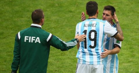 PORTO ALEGRE, BRAZIL - JUNE 25: Ricardo Alvarez of Argentina enters the game for Lionel Messi during the 2014 FIFA World Cup Brazil Group F match between Nigeria and Argentina at Estadio Beira-Rio on June 25, 2014 in Porto Alegre, Brazil.  (Photo by Quinn Rooney/Getty Images)