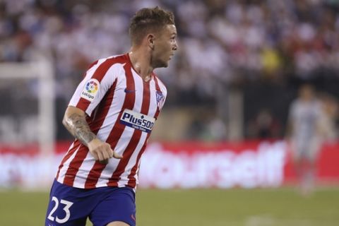 Atletico Madrid defender Kieran Trippier in action during the first half of an International Champions Cup soccer match against Real Madrid, Friday, July 26, 2019, in East Rutherford, N.J. Atletico Madrid won 7-3. (AP Photo/Steve Luciano)