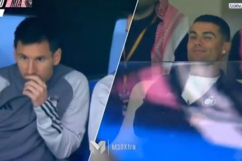 Ο Ρονάλντο με τον Λιονέλ Μέσι κατά τη διάρκεια του αγώνα Αλ Νασρ - Ίντερ Μαϊάμι