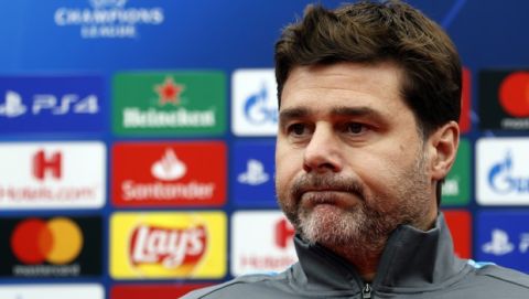 Tottenham's manager Mauricio Pochettino reacts during a press conference prior to the Champions League group B soccer match between Red Star and Tottenham, in Belgrade, Serbia, Tuesday, Nov. 5, 2019. Tottenham will face Red Star on Wednesday, Nov. 6. (AP Photo/Darko Vojinovic)