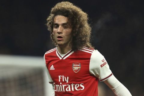 Arsenal's Matteo Guendouzi during the English Premier League soccer match between Chelsea and Arsenal at Stamford Bridge, in London England, Jan. 21, 2020. (AP Photo/Leila Coker)
