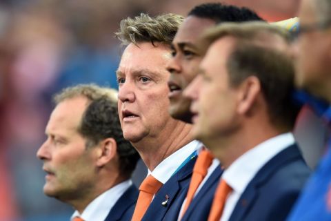 SAO PAULO, BRAZIL - JULY 09: Head coach Louis van Gaal of the Netherlands looks on during the 2014 FIFA World Cup Brazil Semi Final match between the Netherlands and Argentina at Arena de Sao Paulo on July 9, 2014 in Sao Paulo, Brazil.  (Photo by Matthias Hangst/Getty Images)