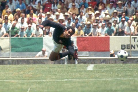 Brazil's Pele (10) shoots past Uruguay's goalkeeper Ladislao Mazurkiewicz during the 9th World Cup semifinal  tournament match at Jalisco Stadium in Guadalajara, Mexico, June  17, 1970.  Brazil defeated Uruguay, 3-1, and went on to win the World Cup in the championship match against Italy.  (AP Photo)