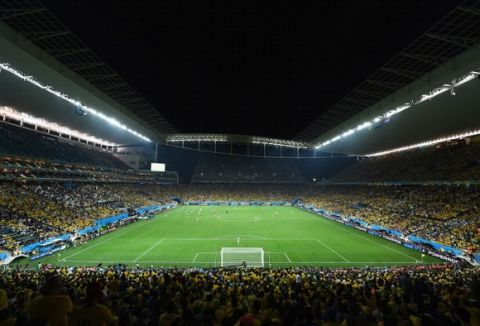 SAO PAULO, BRAZIL - JUNE 12:  A general view during the 2014 FIFA World Cup Brazil Group A match between Brazil and Croatia at Arena de Sao Paulo on June 12, 2014 in Sao Paulo, Brazil.  (Photo by Dennis Grombkowski - FIFA/FIFA via Getty Images)