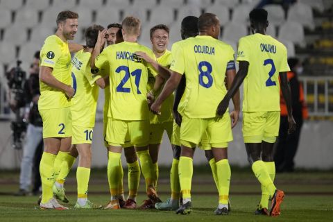 Οι παίκτες της Γάνδης πανηγυρίζουν γκολ που σημείωσαν κόντρα στην Παρτίζαν για τη φάση των ομίλων του Europa Conference League 2021-2022 στο "Στάντιον Παρτιζάνα", Βελιγράδι | Πέμπτη 21 Οκτωβρίου 2021