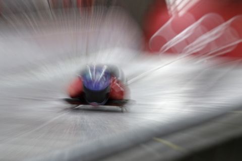 Jane Channell, from the Canada, makes her final run during the women's skeleton competition at the 2018 Winter Olympics in Pyeongchang, South Korea. (AP Photo/Charlie Riedel)