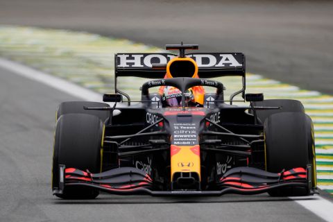 Red Bull driver Max Verstappen, of the Netherlands, steers his car during a practice session at the Interlagos race track in Sao Paulo, Brazil, Friday, Nov. 12, 2021. The Brazilian Formula One Grand Prix will take place on Sunday. (AP Photo/Andre Penner)
