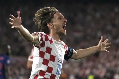 Ο Λούκα Μόντριτς πανηγυρίζει γκολ της Κροατίας απέναντι στην Ολλανδία στο Nations League | 14 Ιουνίου 2023